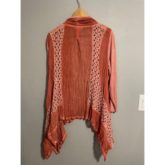Vintage Ania A Womens Cardigan Size XL Pink Rayon Blend Crochet Trim Fairy Boho - Picture 3 of 6